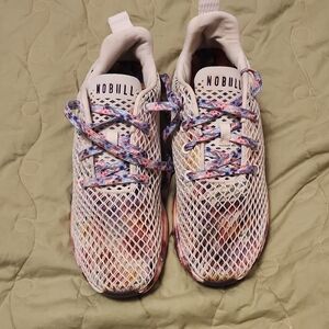 NOBULL White Mesh Trainers with Multicolor Tie-Dye Accents